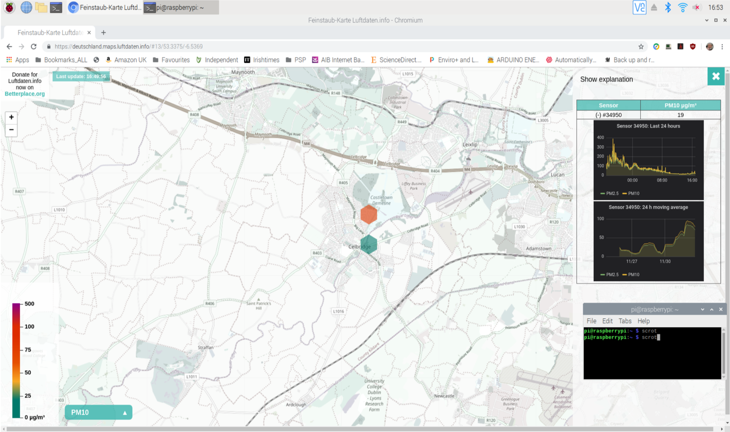 Luftdaten map Celbridge sensors
